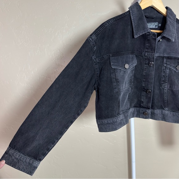 Nocturne Black Cropped Denim Jacket XS/S NWT 100% Cotton Boxy Trucker - Picture 3 of 7